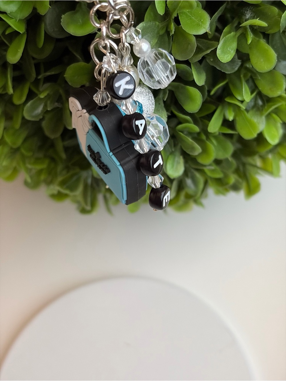 Blue Charm Bag Keychain with Bead Accents - Picture 3 of 4